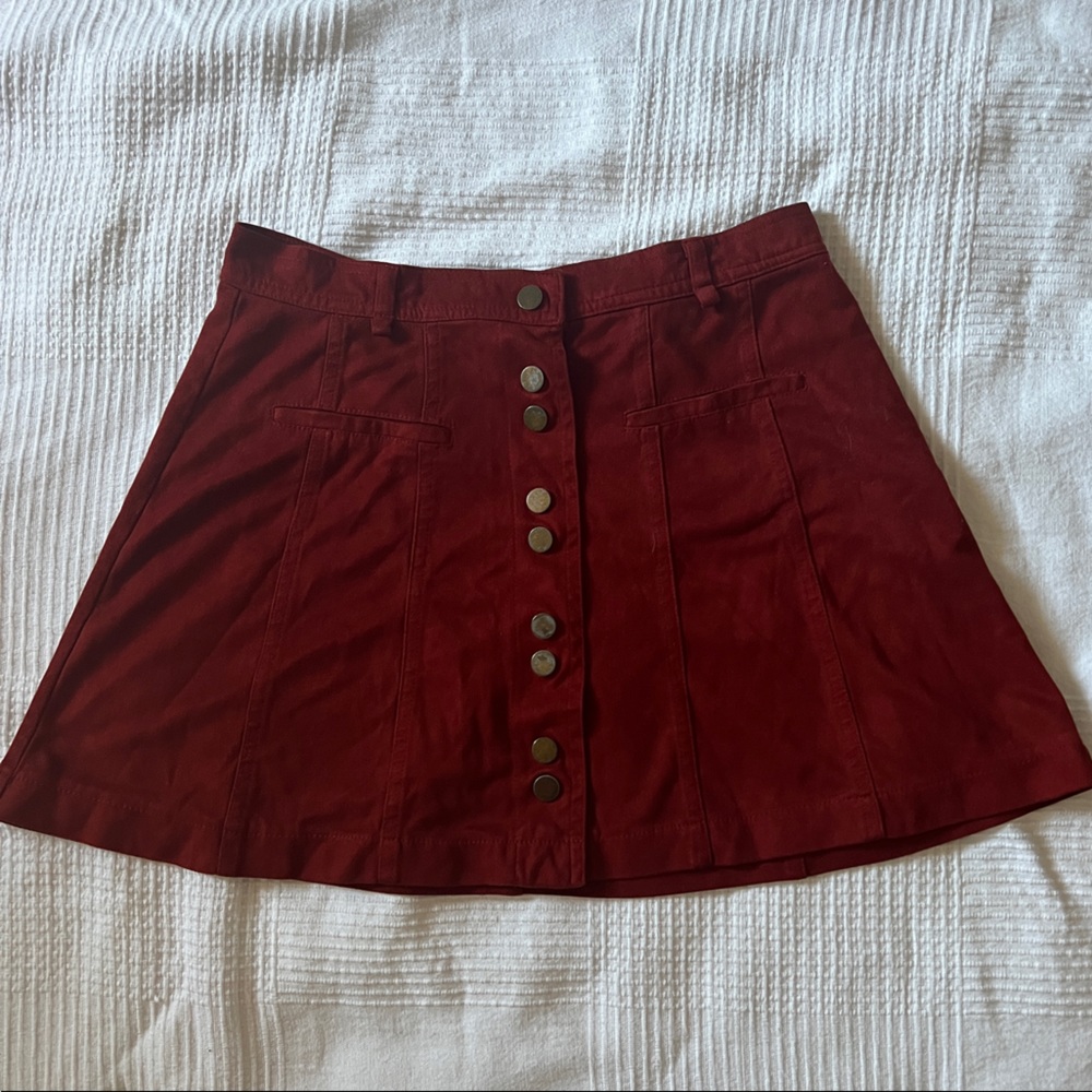 Zara Red Suede Button Down Skirt